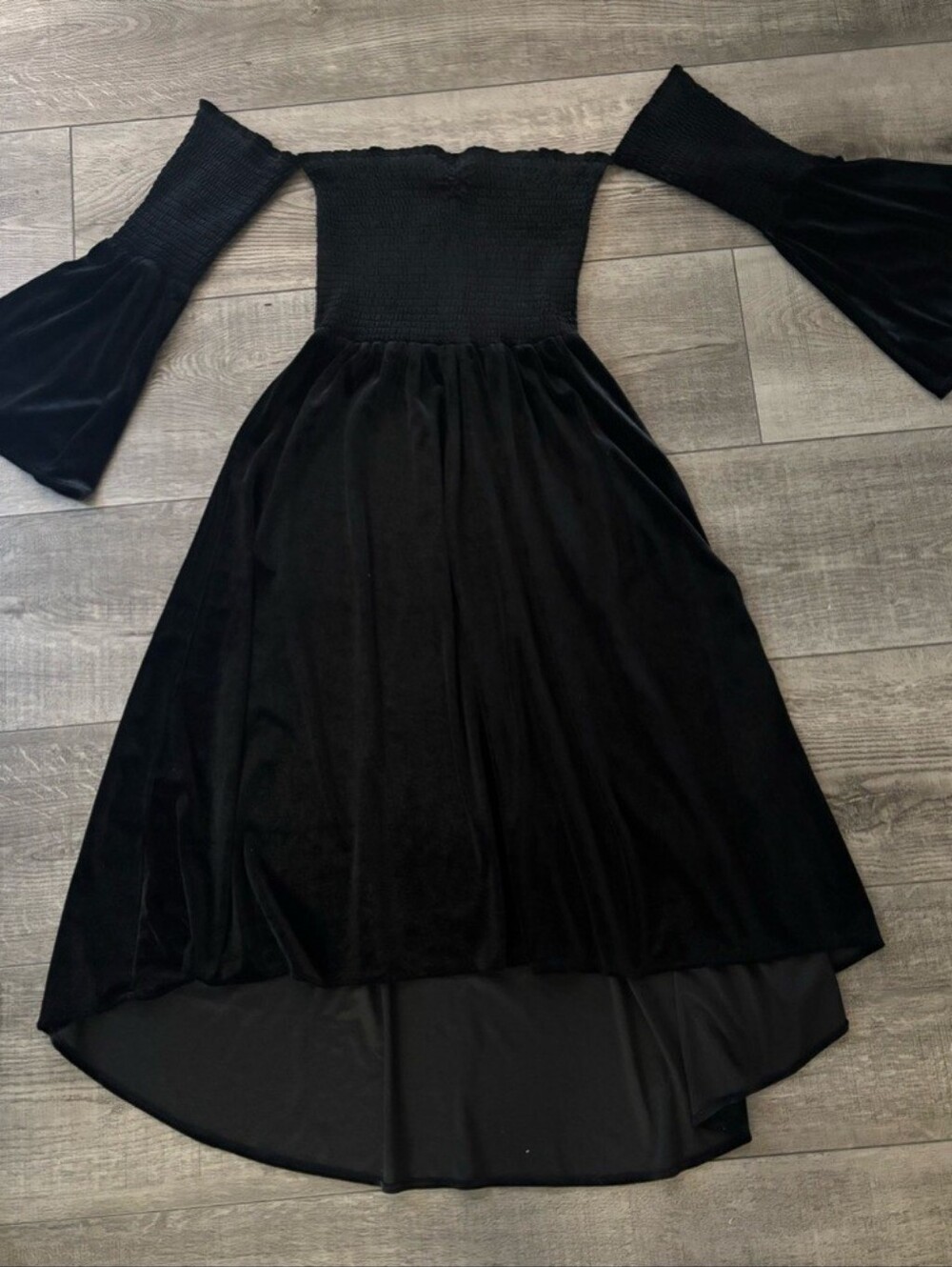 On The Road Black Cold Shoulder High Low Velvet dress